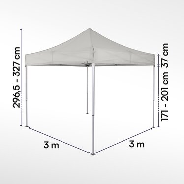Size illustration of an Ecotent pop up gazebo in 3x3 m series E1